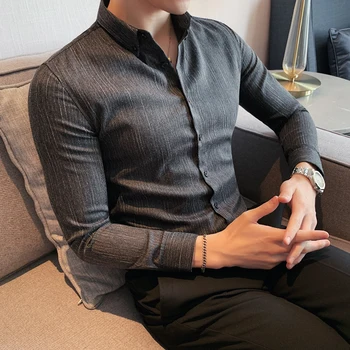 2023 Мужские весенние Деловые рубашки высокого качества с длинным рукавом/Мужские Облегающие офисные рубашки с лацканами, Верхняя повседневная блузка Y169