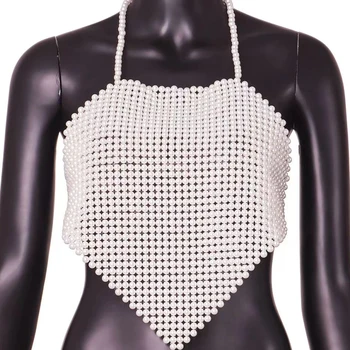 Leqoel, Сексуальные топы с жемчугом ручной работы в форме сердца, жилет для женщин, модная вечеринка 2023 года, укороченный топ с открытой спиной, одежда на слинге