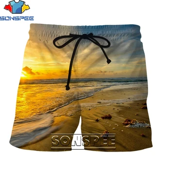 SONSPEE Fashion Sunny Sunset Beach Series 3D Печать Мужские Женские Шорты Летние Творческие Личности Уличный Хип-Хоп