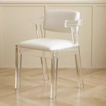 Кожаные обеденные стулья с подлокотниками, Современный Прозрачный Современный Простой Акриловый шезлонг, Дизайнерская Уличная мебель Silla Comedor