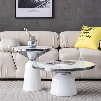 Комбинированный стеклянный журнальный столик Скандинавский круглый стол для гостиной Ins Роскошный дизайнерский креативный боковой столик из нержавеющей стали