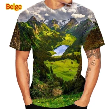 Крутая модная мужская футболка с 3D-принтом лесного пейзажа, футболка с короткими рукавами, топ