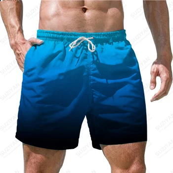 Летние Новые мужские шорты, пляжные брюки, однотонная градиентная 3D печать, мужские домашние шорты на шнурках в гавайском пляжном стиле для отдыха в Гавайях