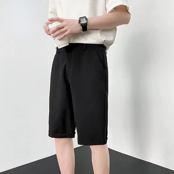 Летние облегающие однотонные прямые шорты 2023 года, мужская одежда, повседневный деловой костюм, короткие мужские уличные брюки T26