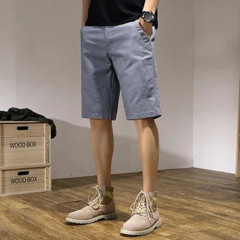 Летом 2023 Года Новые повседневные однотонные шорты мужские из 100% хлопка, классические мужские шорты высокого качества