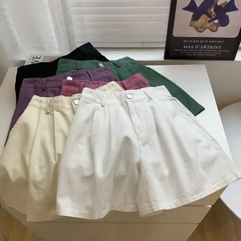 Японские винтажные шорты, женские свободные брюки с завышенной талией, открывающие промежность, тонкие широкие брюки, летние повседневные брюки из 100 хлопка
