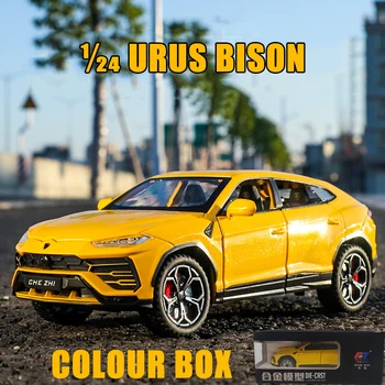 1:24 Lamborghini URUS Bison SUV Модель Спортивного Автомобиля Из Сплава, Изготовленная на заказ, Металлические Внедорожники, Модель Автомобиля, Звук и Свет, Детские Игрушки, Подарок
