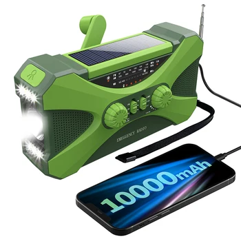 10000mAh Солнечное ручное радио FM AM, аварийный аккумулятор, Многофункциональный портативный светодиодный фонарик, SOS-сигнализация, Power Bank NOAA Weather