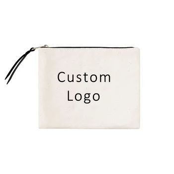 100шт небольшая Eco Содружественный изготовленный на заказ хлопок пустой мешок застежки-молнии составляют сумки простой белый хлопок холст косметическая сумка с логотипом