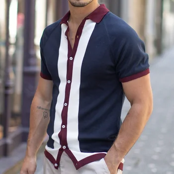 2023 Мужская трикотажная рубашка Поло в полоску, повседневная роскошная одежда, уличная одежда, воротник на пуговицах, дышащий Винтажный Летний M-3XL