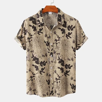 2023 Повседневная рубашка с коротким рукавом с принтом, мужская уличная одежда, отложной воротник, Свободная Стильная рубашка для отдыха, Праздничный Летний Гавайский стиль
