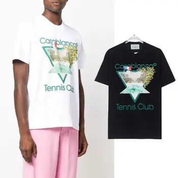 23SS Новые футболки CASABLANCA с буквенным принтом Club Court, треугольная хлопковая свободная футболка с коротким рукавом 3XL, технологичная одежда