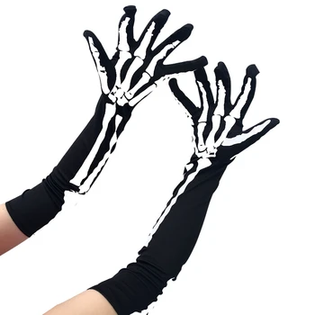 4 пары длинных перчаток со скелетом на Хэллоуин, косплей, Призрачное лицо, кости, шоу скелетов, перчатка