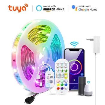 5-20 М Tuya Smart Life WIFI Светодиодная лента RGB DC 12V 5050 Bluetooth App Control Светодиодная Лента Для лампы Лента Работает с Alexa, Google Home