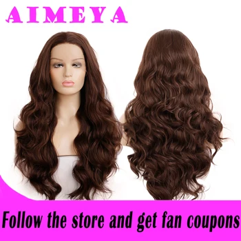 AIMEYA Drak Коричневый кружевной парик с объемной волной спереди для женщин, Термостойкий синтетический кружевной парик для ежедневного использования, натуральная линия роста волос
