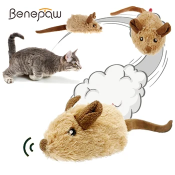 Benepaw Реалистичная автоматическая движущаяся мышь В погоне за электрическим звуком Игрушки для котенка Интерактивные плюшевые игрушки для котенка Для охоты от скуки