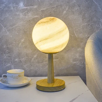 Creative Planet Night Light Светодиодная деревянная настольная лампа для спальни, прикроватного кабинета, USB-настольные лампы, подарки на день рождения, декор комнаты