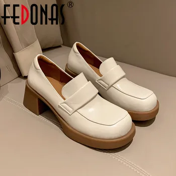 FEDONAS/ женские туфли-лодочки на толстом высоком каблуке, лаконичная платформа, женская повседневная рабочая обувь из натуральной кожи с подкладкой, сезон Весна-лето