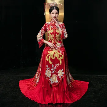 FZSLCYIYI Oversize 9XL Благородный Свадебный подарок Классическая Одежда для тостов Китайская Невеста С вышивкой Феникс Свадебное платье Чонсам