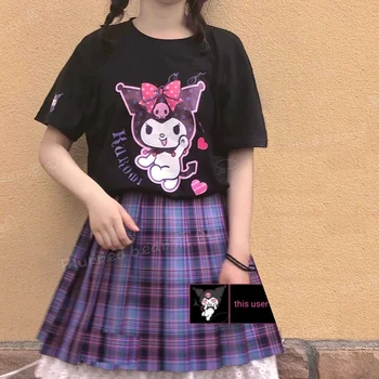 Harajuku, Японский стиль, Милая Футболка с рисунком Санрио Куроми, Женская Летняя Уличная футболка С круглым вырезом, Топы для девочек, Женские рубашки