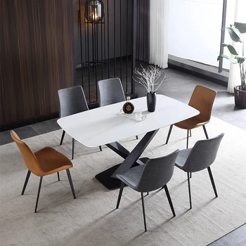 Rock Board Современный Минималистичный Прямоугольный стол и 6 стульев Роскошный обеденный стол Nordic Family Comedor Furniture GY50CZ