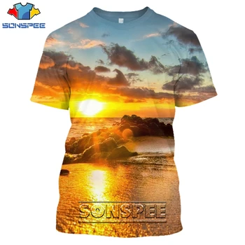 SONSPEE Fashion Sunset Beach Футболка с 3D принтом Мужская Женская футболка Уличная Harajuku Футболка С коротким рукавом Мужская Одежда Оверсайз Топ