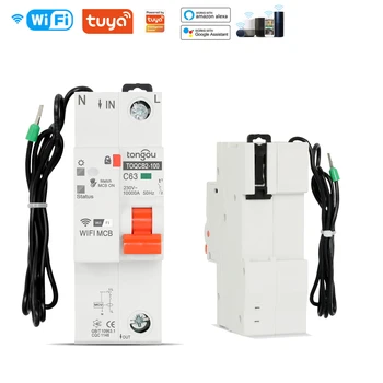 Tuya 63A 1P WIFI Измерительный автоматический выключатель с таймером дистанционного управления Беспроводной автоматический измерительный автоматический выключатель, Alexa google home