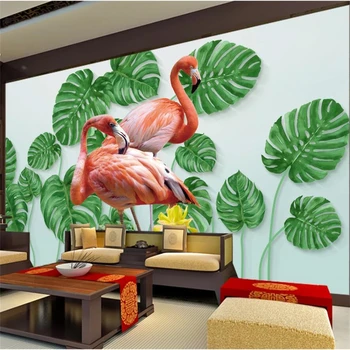 wellyu Индивидуальные большие фрески, модное обустройство дома, современный минимализм, ручная роспись, зеленые листья, фоновая стена с фламинго