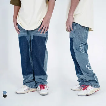 Y2k Мешковатые джинсы, индивидуальный модный бренд, джинсы для скейтбординга в стиле хип-хоп, широкие мужские джинсы, свободные прямые брюки в стиле пэчворк
