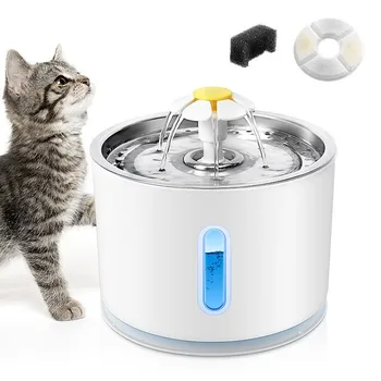 Автоматический фонтан для воды для домашних кошек со светодиодной подсветкой, 5 упаковочных фильтров, 2,4-литровая USB-поилка для собак и кошек, миска для кормления, Диспенсер для питья