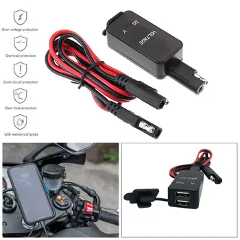 Адаптер SAE к USB с вольтметром Быстроразъемная вилка для мотоцикла с водонепроницаемым двойным USB-зарядным устройством для смартфона, планшета, GPS