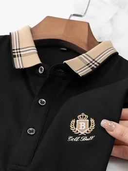 Брендовая рубашка поло с вышитым логотипом с коротким рукавом, мужская летняя новинка 2023, корейская модная повседневная футболка с отворотом, топ высокого класса, мужская одежда