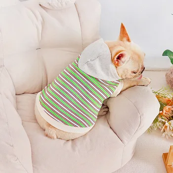 Весенне-летний свитер Одежда для щенков из чистого хлопка Одежда в полоску Одежда для домашних животных Одежда для собак с капюшоном Милый жилет Прочный