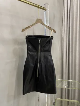 Весенне-летняя серия, джинсовая юбка без бретелек с черным покрытием, сексуальная и стильная