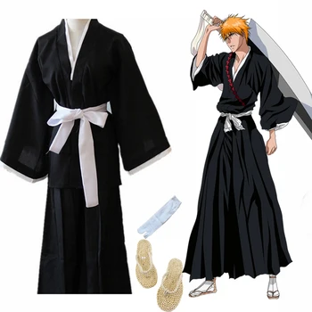 Восточное Японское традиционное кимоно Samurai BLEACH, костюмы для косплея Kurosaki Ichigo, халат с соломенными сандалиями Luffy