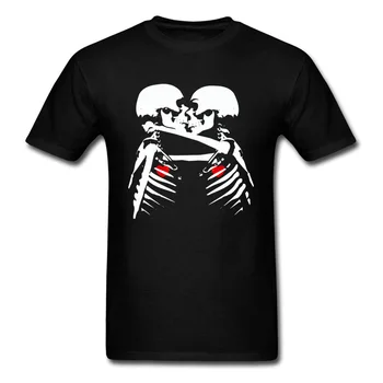 Высококачественная футболка на заказ для влюбленных на День Святого Валентина, мужские черные футболки с коротким рукавом, футболка с рисунком черепа и скелета, футболка с рисунком поцелуя