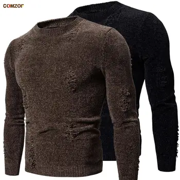 Высококачественные мужские свитера, пуловер с длинным рукавом, вязаный свитер с круглым вырезом, однотонная мужская одежда, одежда для дома