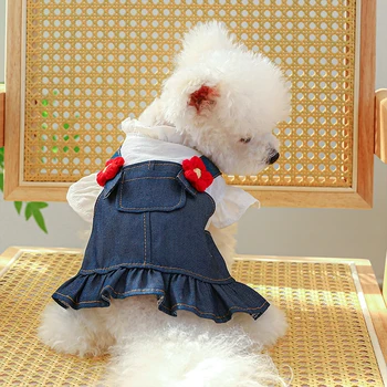Джинсовое платье для собак, одежда для маленьких собак, свадебное платье принцессы, весна-лето, мягкая милая тонкая юбка, одежда для щенков, одежда для домашних животных.