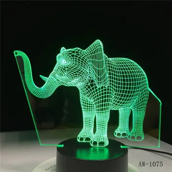 Длинноносый Слон 3D Светодиодные Ночные Светильники LED Animal Lamp 7 Красочных Меняющихся Светодиодных Сенсорных Настольных Ламп Детский Подарок На День Рождения AW-1075