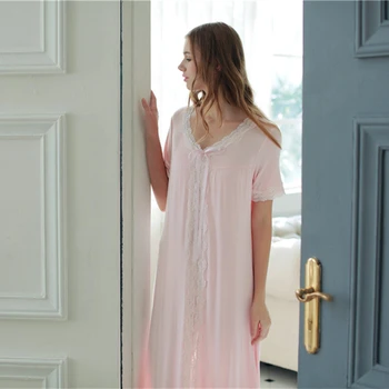 Женская пижама, ночная рубашка, Длинная ночная рубашка, пижамы в лаконичном стиле, высококачественная Мягкая пижама из модального хлопка, бело-розовая ночнушка