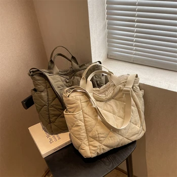 Женская стеганая сумка через плечо большой емкости, сумки для покупок, осенне-зимние сумки с хлопковой подкладкой, женские сумки через плечо, сумочка