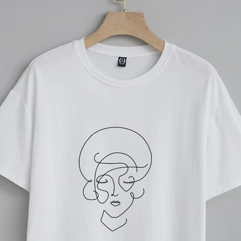 Женские футболки Art Line Simple Face, топы, Свободные повседневные женские рубашки, винтажная эстетическая футболка Ulzzang Harajuku Femme