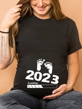 Загрузка ребенка 2023 Женская футболка для беременных с принтом, рубашка с объявлением беременности для беременных с коротким рукавом, Новая одежда для мам