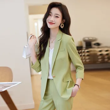 Зеленый деловой костюм женский Весна-осень 2023, новое пальто в стиле богини темперамента, рабочая одежда