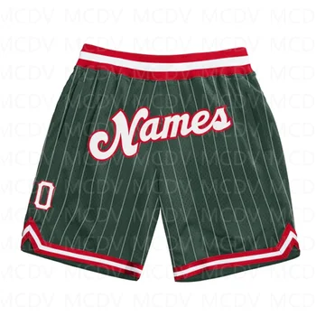 Изготовленные на заказ мужские шорты в зеленую белую полоску Hunter, бело-красные, с оригинальным баскетбольным 3D принтом, быстросохнущие пляжные шорты
