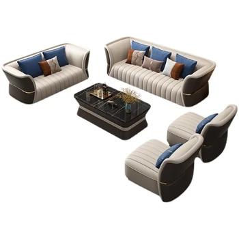 Итальянский легкий Роскошный кожаный диван Модельного дома, Дизайнерская экономичная мебель и диваны, Кожаный диван для гостиной