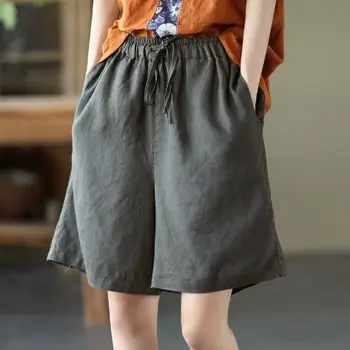 Короткие женские весенне-летние новые повседневные корейские брюки прямого кроя из чистого хлопка свободного кроя с высокой талией