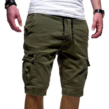 Летние повседневные мужские однотонные шорты-карго с множеством карманов, пятые брюки на шнурке