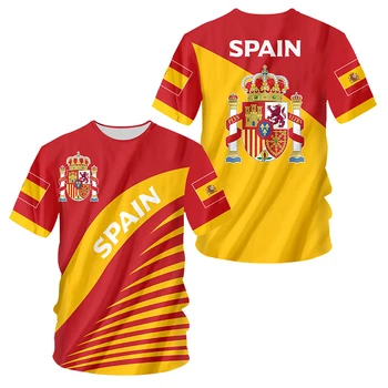 Летние футболки с эмблемой Испанского флага, Испания, уличная одежда с 3D-принтом, Мужчины, Женщины, Повседневная мода, футболки Оверсайз, Детские футболки, топы, одежда