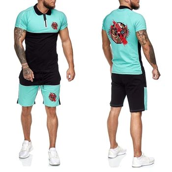 Летний костюм, Новая мужская футболка с принтом Defqon 1 с логотипом, рубашка-поло + шорты, повседневный мужской спортивный комплект на шнурке